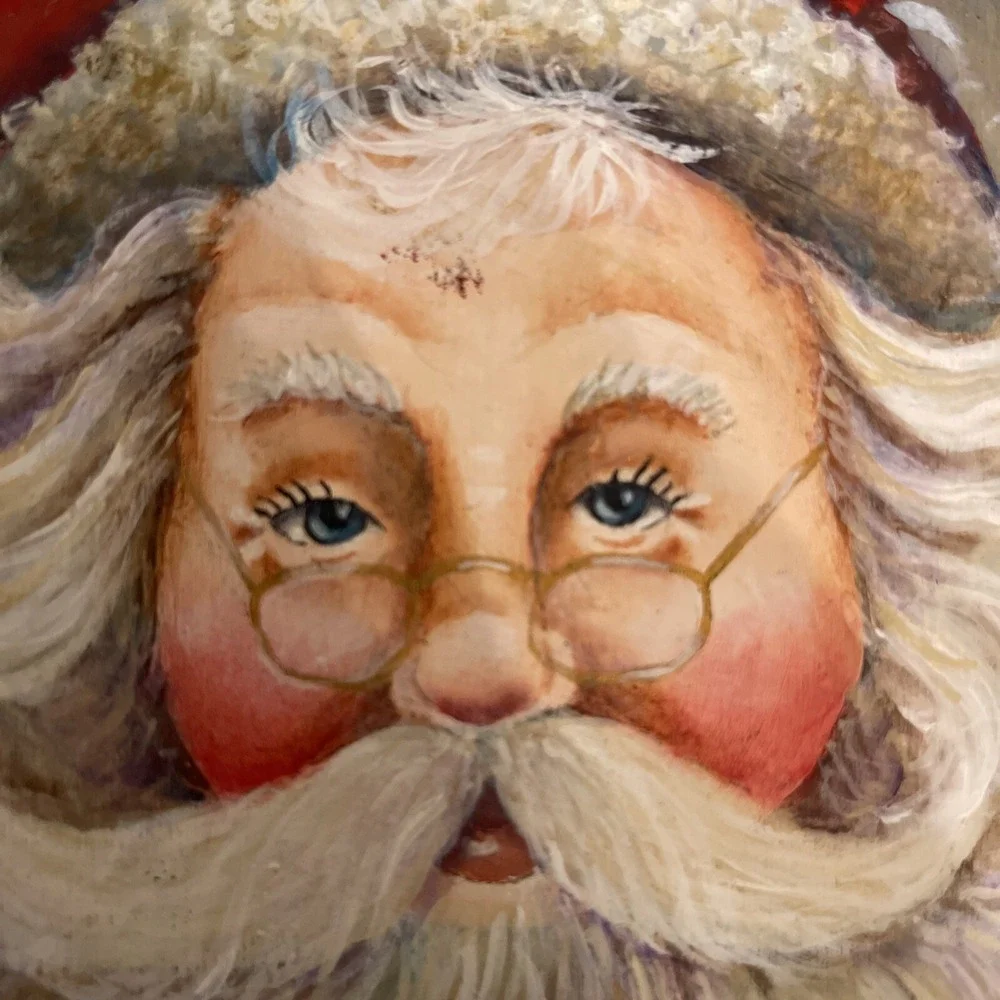 Handpainted Christmas Santa‎ Acrylic On Wood Artist Signed Size 6